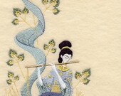 SEATED FLAUTIST - Machine Embroidered Quilt Blocks (AZEB)