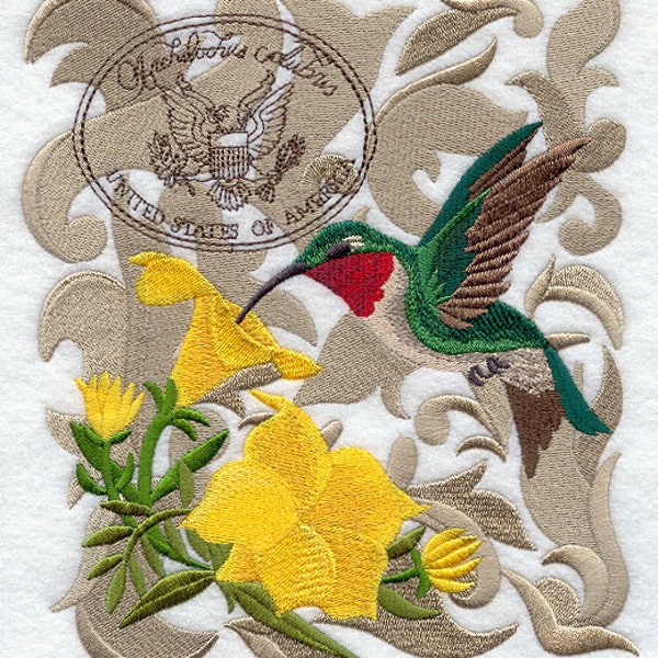 RUBY THROATED HUMMER - Machine Embroidery Quilt Blocks (AzEB)