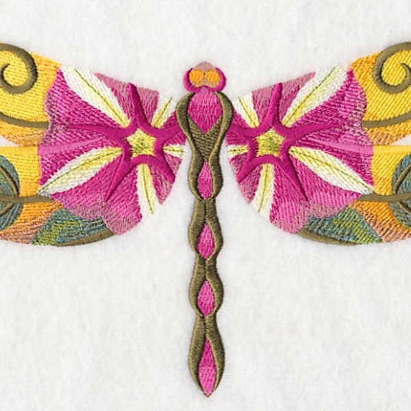 PETUNIA DRAGONFLY In Watercolor - Machine Embroidered Quilt Block (AzEB)