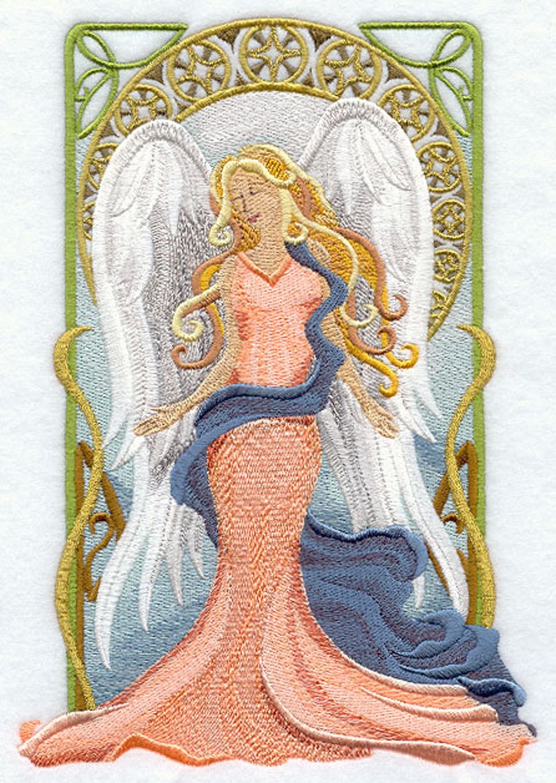AzEB Machine Embroidered Quilt Blocks ART NOUVEAU NATIVITY Angel
