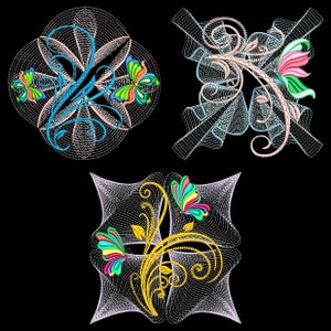 SWIRLY FLUTTERBY BLOCKS 1 4inch 10 Machine Embroidery Designs Instant Download 4x4 hoop AzEB image 2