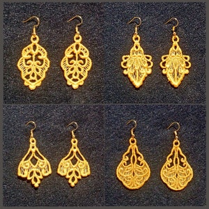 FSL GOLD EARRINGS 1 (2 inch) (free standing lace)- 10 Machine Embroidery Designs Instant Download 4X4 hoop (AzEB)