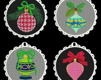 FSL CHRISTMAS ORNAMENTS (4inch) - 10 Machine Embroidery Designs Instant Download 4x4 hoop (AzEB)