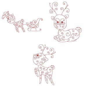 CURLY CHRISTMAS DEERS (6 inch)-10 Machine Embroidery Design Instant Download 6x6 Hoop (AzEB)