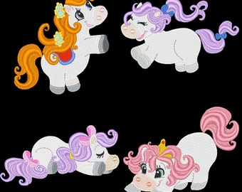 PONY TAILS (4inch) - 10 Machine Embroidery Designs Instant Download 4x4 hoop (AzEB)