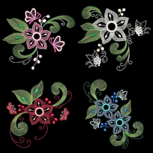 FLOWERS N FLUTTERS (4inch) - 10 Machine Embroidery Designs Instant Download 4x4 hoop (AzEB)