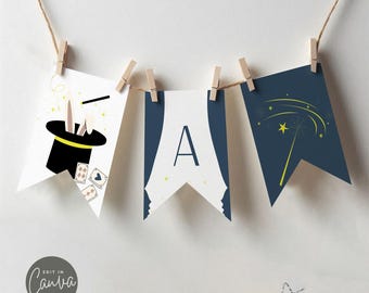 Editable Magician Banner Magician Party Digital Banner Magic Show Printable Party Decoration Magician Party Banner Instant Download Template