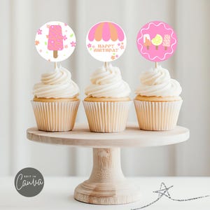 Bearbeitbare Popsicle Cupcake Toppers Popsicle Party Digitale Cupcake Toppers Blumen Party druckbare Dekor Popsicle Treat Instant Download