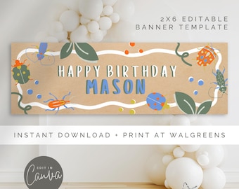 Editable Digital Walgreens Banner Bug Template Insect Party Decor Bug Banner Craft Paper Bug Edit In Canva Template Instant Download