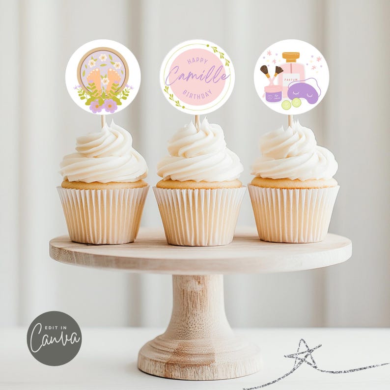 Editable Spa Cupcake Toppers Spa Party Digital Cupcake Toppers Pamper ...
