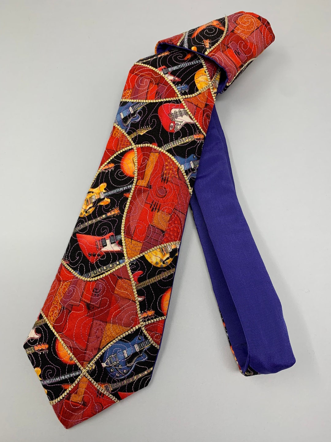 Electric Guitars on an Art Quilted Necktie in Multiple Colors - Etsy