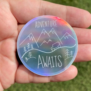 Adventure Awaits | Holographic | Jeep Sticker | Adventure Sticker | Outdoor Sticker | VSCO | Waterbottle Sticker | Waterproof Sticker