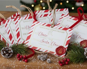 Etiquettes cadeaux personnalisées Père Noël imprimables | Étiquettes-cadeaux de Noël du père Noël | 8 étiquettes par feuille | Téléchargement instantané | Étiquettes de Noël pour enfants