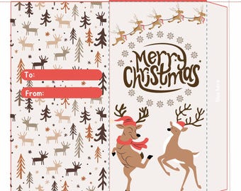 Sobres navideños con renos danzantes para dinero / Sobres imprimibles para regalos en efectivo / Plantilla de sobre navideño en PDF