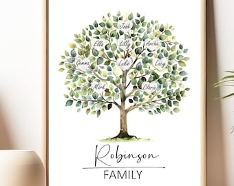 Personalized Family Tree Print | Custom Family Name Wall Art, Gift for Parents Grandparents Birthday Anniversary Our Family Tree Home Decor
