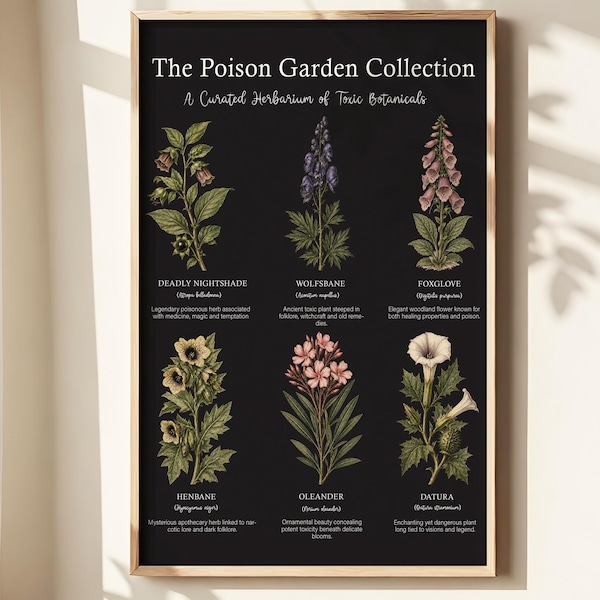 Poison Garden Print, Dark Academia Botanical Wall Art, Gothic Herbarium Poster, Vintage Apothecary Toxic Plants Decor