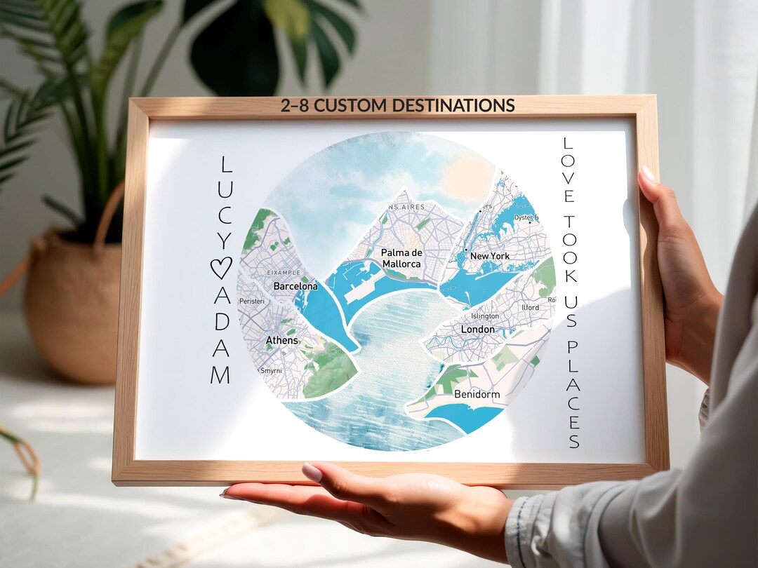 Personalized Travel Map Print, Custom 2–8 Destinations, Couple Map Art ...