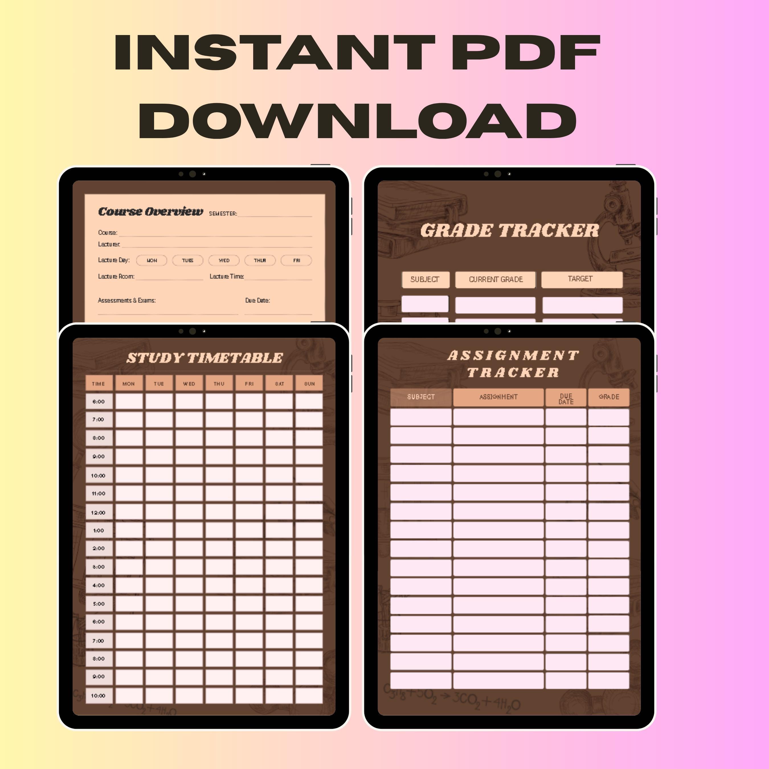 Printable Student Study Planner: Assignment & Grade Tracker (PDF Bundle ...