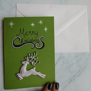 grüne Weihnachtskarte, Rentier,