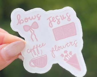 Paquete de pegatinas con temática religiosa: Jesús, café y lazos. Vinilos adhesivos inspiradores cristianos.