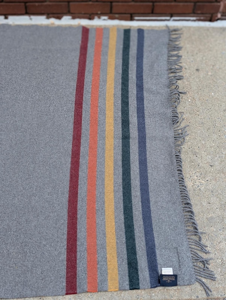 Pendleton randig ullfilt grå flerfärgad frans 51 x 66 bild 3