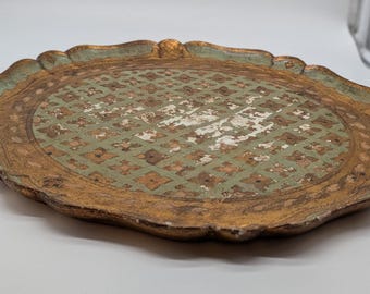 Bandeja de madera florentina italiana vintage de 45 cm (18")