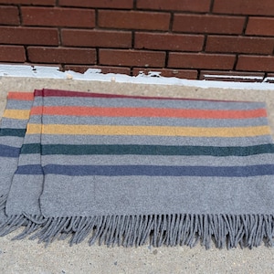 Pendleton randig ullfilt grå flerfärgad frans 51 x 66 bild 1