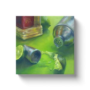 Colorful Cocktail Wall Decor in Bold Emerald and Lime Green for Home Bar or Kitchen. Deep Square Canvas Art Print 6x6 8x8 10x10 12x12 inch