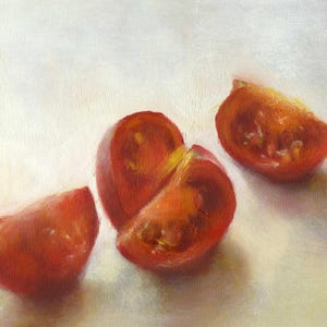 Impression d'art tomate carrée sur papier d'archives, 4 x 4 à 12 x 12 pouces. Joli tableau végétal pour une décoration murale de cuisine moderne ou une oeuvre d'art dans la salle à manger