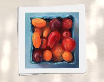 Cherry Tomato Oil Painting Print : Square Kitchen Wall Art on archival paper 4x4 - 12x12 inch