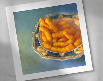 Teen Boy Gift : Cheetos art print of oil painting. Funny Food Wall Artwork for cheese puffs lover. Geek Decor for Gamer Brother