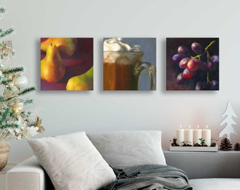 Christmas Gallery Wall Art, canvas artwork for kitchen or dining room - square print set of 2 3 4 5 6 7 : 6x6 8x8 10x10 12x12 by 1 inch deep