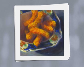 Cheese Puffs Still Life Art Print: Quirky Kitchen Decor (4x4 to 8x8 inch)
