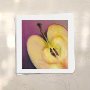 Apple Painting Art Print, Square 4x4 - 12x12 inch. Fruit Still Life for Elegant Kitchen Wall Decor. Pink and Cream Artwork