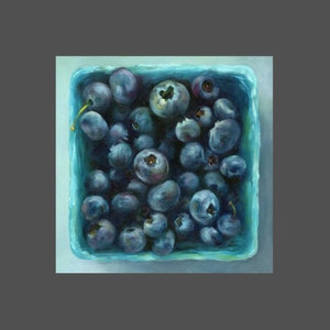 Square Art Print on Paper of fruit still life oil painting. Blueberry Art for kitchen gallery wall decor 4x4 5x5 6x6 8x8 10x10 12x12 inch