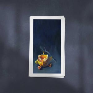 Moody Still Life Egg Print of Dark Oil Painting. Tall Narrow Wall Art for Kitchen Decor. Fine art paper, glossy or matte, 4x8 to 10x20 inch
