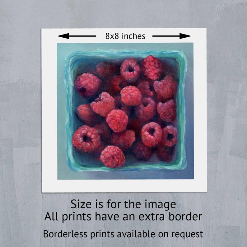 Size listed is for the image. All prints have an extra border, so the paper will be larger. Borderless prints available on request.