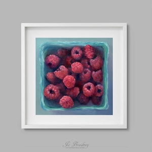 Raspberry Art Print. Modern Square Oil Painting Fruit Still Life for Kitchen Wall Decor sized 4x4 to 12x12 inch on fine museum quality paper image 15