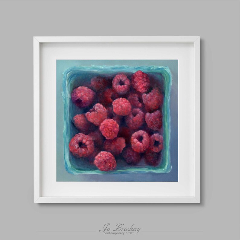 Raspberry Art Print. Modern Square Oil Painting Fruit Still Life for Kitchen Wall Decor sized 4x4 to 12x12 inch on fine museum quality paper image 15