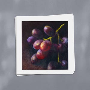 Square Fruit Art Print. Dark Still Life Oil Painting of Purple Grapes for Kitchen and Dining Room 4x4 to 12x12 inch on fine art paper afbeelding 14