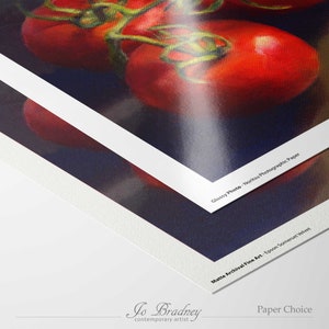 For your moody dark tomatoes print choose from heavyweight Glossy Photo Paper by Noritsu or Somerset Velvet Fine Art Paper, 100% cotton rag by Epson. Both papers are archival and use quality ink for a lifetime of color. 4x6 5x7 8x10 9x12 11x14 inch.