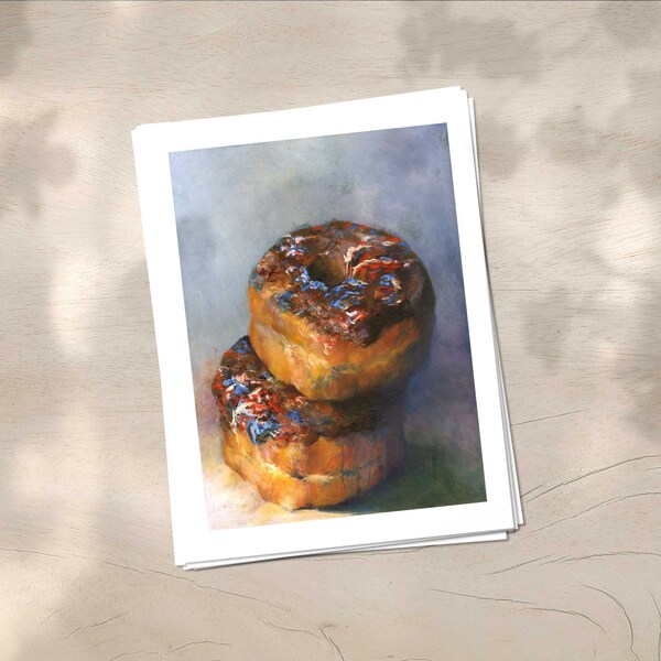 Donut Painting, kitchen wall art print on archival paper. Small food art for breakfast nook or coffee bar decor. 4x6 5x7 8x10 9x12 11x14