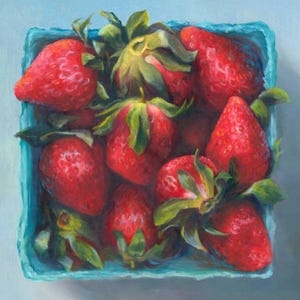 Square Realistic Strawberry Art Print for Red Kitchen Wall or Modern Dining Room Decor, 4x4 to 12x12 inch on archival fine art paper