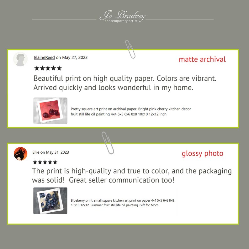 5 star reviews for my prints on matte archival or glossy photo paper. Beautiful print on high quality paper. Colors are vibrant. Arrived quickly and looks wonderful in my home. The print is high quality and true to color, and the packaging was solid!