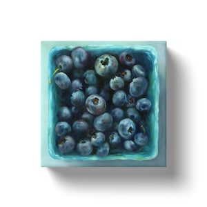 Square Canvas Art Print of Blueberry Painting for Kitchen Wall Decor. Fruit Still Life Oil Painting. Deep, Ready to Hang 6x6 - 12x12 inch