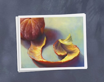 Impression d'art clémentine représentant une peinture à l'huile de nature morte de fruits pour une décoration murale de cuisine. Papier beaux-arts de qualité, brillant ou mat, 4 x 6 à 11 x 14 pouces
