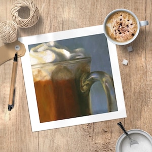 Coffee Lovers Gift : square art print 4x4 5x5 6x6 8x8 10x10 12x12. Sweet gift for Mom. Kitchen oil painting for breakfast nook wall gallery.