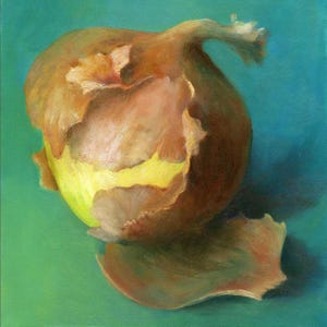 Impression d'art Oignon jaune vif, 4 x 4 à 12 x 12 pouces sur papier d'archives. Peinture végétale réaliste et lumineuse pour une décoration murale colorée dans la cuisine