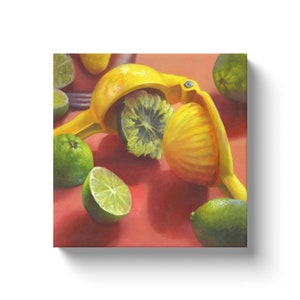 Colorful Bright Pink, Yellow and Lime Green Citrus Fruit Wall Decor for Home Bar or Kitchen. Deep Square Canvas Art Print 6x6 to 12x12 inch