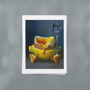 Quirky Boiled Egg Oil Painting Art Print. Funny Food Artwork for Kitchen Breakfast Nook Wall Decor (4x6 to 11x14 inch)
